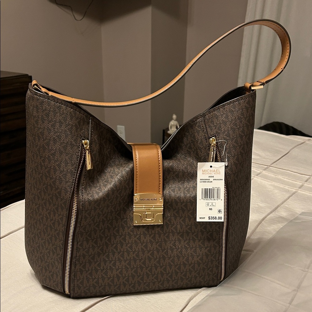 Michael Kors Addie Brown and Acorn Hobo Bag